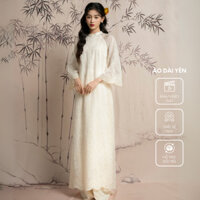 Áo dài cách tân YÊN thêu hoa nổi, tay áo xòe cách điệu, phom dáng suông truyền thống | the tendy - natural & minimalist