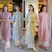 Áo dài cách tân_FOX_ dáng xuông hồ điệp 4 tà giá sỉ kèm quần chụp ảnh kỉ yếu