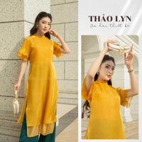 Áo Dài Cánh Tiên Vàng Óng AV113, Thiết Kế Tết Sang Trọng - Áo Dài Thiết Kế Thảo Lyn