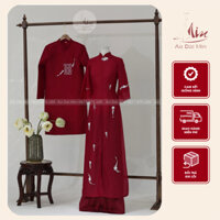 Áo dài cặp, Áo dài đỏ thiết kế cao cấp 2 lớp 4 tà, áo dài đám hỏi đính kết thủ công tỉ mỉ - Áo Dài Min