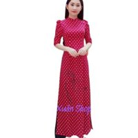 Áo dài chấm bi tay phồng lụa hàn châu  áo dài nữ  áo dài truyền thống - S - Áo Đỏ Chấm Trắng