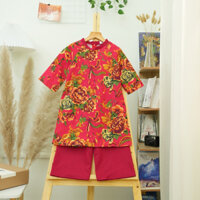 Áo Dài chăn con Công cho bé gái, Vải linen tự nhiên ,mềm mại thoáng mát,Size 9-38kg