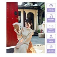 Áo dài Chi giao cách tân thêu họa tiết hoa 4 tà tay loe đính nơ dịu dàng dễ thương cho mùa lễ hội