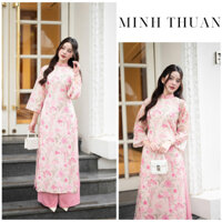Áo dài CHI MAI, áo dài cách tân dáng suông tơ 4 tà tơ nhũ in cao cấp  hot trend 2025, nữ, women dress -Áo Dài Minh Thuận