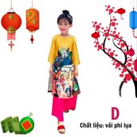 Áo dài cho bé gái hình phố cổ xưa và nay từ 10-42kg. Vải phi lụa - Tomchuakids