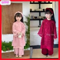 Áo dài cho bé gái LÔNG VŨ 4 tà điệu đà,áo dài bé gái LADY BABY kèm quần phi bóng, áo dài tết du xuân cho bé gái mẫu mớ