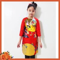 ÁO DÀI CHO BÉ GÁI MẶC TẾT, ÁO DÀI TRUYỀN THỐNG IN HOA VĂN TẾT CỔ TRUYỀN