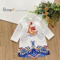 Áo dài cho bé trai Beemo, Chất liệu gấm dày dặn, họa tiết vân nổi rồng Thăng Long, 3 màu cực đẹp B104