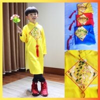 ÁO DÀI CHO BÉ TRAI IN HỌA TIẾT TẾT MÀU VÀNG, ÁO DÀI TRẺ EM ADTEIN-V