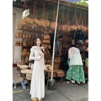 Áo dài chống nắng cho phụ nữ, mùa hè 2025, mới, bảo vệ UV, quần áo chống nắng toàn thân, váy dài bằng lụa lạnh, che chắn UPF50+