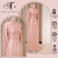 Áo dài cô dâu, áo dài cưới ăn hỏi 4 tà chất liệu lụa vân gỗ đính kết chữ song hỷ đơn giản cao cấp