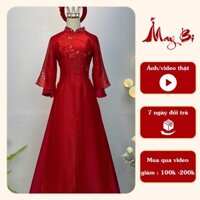 Áo dài cô dâu áo dài cưới cách tân tơ óng xẻ tà màu đỏ - áo dài dâu rể đám hỏi cho cặp đôi, áo dài nam nữ