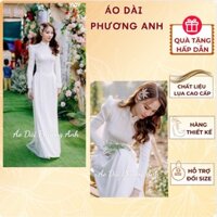 Áo dài cô dâu màu trắng kết ngọc - Áo Dài Phương Anh - lụa mềm mịn, co dãn, mát, ngọc đính thủ công