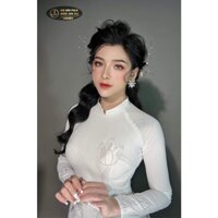 Áo Dài Cô Dâu Trắng 2 Lớp Đính Đá Hình Hoa Sen Lung Linh Kết Hợp Quần Phi Lụa (Áo Dài Gia Hân Phạm)