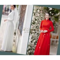 Áo Dài Cô Dâu Trơn 2 Màu Trắng+Đỏ Lụa Mỹ May 4 Tà Đính Kết Hạt Cổ, Tay, Tà Một Thiết Kế By Áo Dài Việt