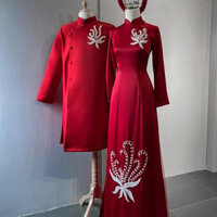 Áo dài cưới, áo dài cô dâu Linh Lan màu đỏ đô cao cấp, áo dài cặp đôi, áo dài cô dâu chú rể, áo dài ăn hỏi