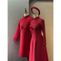 Áo dài cưới, áo dài cô dâu Thược Dược Đỏ, áo dài dạm ngõ, áo dài cưới chữ hỷ vải lụa vân gỗ cao cấp, áo dài cặp đôi