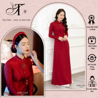 Áo dài cưới cô dâu, áo dài cưới mặc ăn hỏi chất lụa vân gỗ 2 tà đỏ đô, trắng kem phù hợp cô dâu dự tiệc cưới hỏi