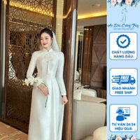 Áo Dài Cưới Trắn Vân Gỗ Cách Điệu Đính Kết Thủ Công Hang Thiết Kế Cao Cấp – Áo Dài Cường Thủy