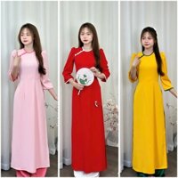 Áo dài Đan Thảo- áo dài truyền thống lụa mỹ cổ tròn tay bồng lỡ