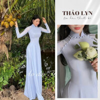 Áo Dài Đính Cúc Bọc AV019, 2 Màu Phong Cách Tết - Áo Dài Thiết Kế Thảo Lyn