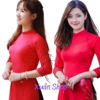 Áo dài đỏ 02 tà chất liệu lụa mỹ  áo dài nữ  áo dài truyền thống - S - Áo Đỏ  Quần Lụa Mỹ Đỏ