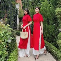 Áo dài đỏ cách tân nữ mặc dịp bưng quả, đi lễ không kèm quần