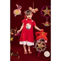 Áo dài đỏ cổ yếm cho bé