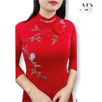 ÁO DÀI ĐỎ ĐÍNH HOA HỒNG DÂY THỦ CÔNG,VẢI LỤA MĨ MỀM MẠI CAO CẤP