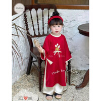 ÁO DÀI ĐỎ HOA THÊU KÈM BỜM
