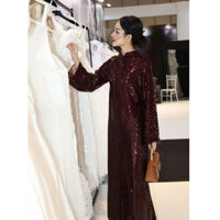 Áo Dài Đỏ Mận Kim Sa - Áo Dài Kim Sa Suông Sang Trọng