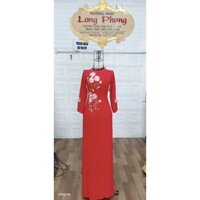 áo dài đỏ thêu hoa ruy băng