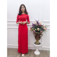 áo dài đỏ trơn cổ tròn