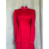 áo dài đỏ trơn tay phồng