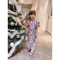 ÁO DÀI ĐÔI HỌA TIẾT HÌNH HOA CHO MẸ VÀ BÉ (kèm quần)