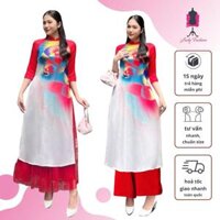 Áo dài gấm AD060 cách tân in lập thể dáng suông Lady fashion