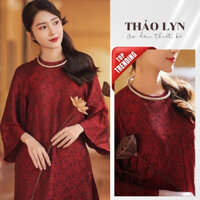 Áo Dài Gấm Cách Tân Nữ Dáng Xuông Màu Đỏ Phù Hợp Mặc Lễ, Tết Chụp Ảnh - ÁO DÀI THẢO LYN