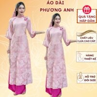 Áo dài gấm cách tân phối viền cổ hồng trẻ trung - Áo Dài Phương Anh