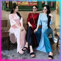 Áo Dài Gấm Cách Tân Thanh Chi Áo Dài Dáng Suông Cổ Tròn Tay Lỡ Đính Nơ Cách Điệu Xinh Xắn