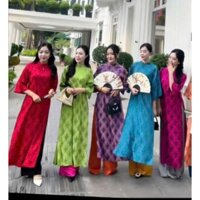 Áo dài gấm chữ thọ dáng suông đủ màu sang chảnh