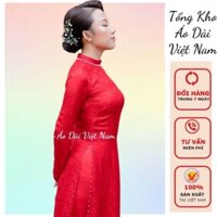 Áo dài gâm đỏ đính ngọc full tà dành cho cô dâu, size từ S-3XL - Tổng Kho Áo Dài Việt Nam