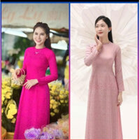 Áo Dài Gấm Hoa Trà Cổ Tròn Tết Cổ Đính Cúc Hàng May Sẵn  (015)