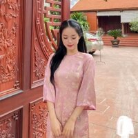 Áo Dài Gấm Hoa Viên Dáng Suông Viền Cổ -Áo dài mặc đi tiệc,áo dài ăn hỏi màu Hồng  -ÁO DÀI GIOAN