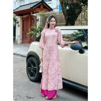 Áo dài gấm Long Phụng cao cấp chất liệu Gấm 2 da phù hợp dịp tết, áo dài cách tân cổ tròn đính đá