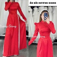 Áo dài gấm màu đỏ kết tà tay bồng trẻ trung, size từ S-3XL - Áo Dài Hương Giang
