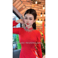 Áo dài gấm màu đỏ kết thủ công Áo Dài Phương Anh