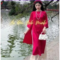 Áo dài gấm suông màu hồng dâu - Áo Dài Anh Minh