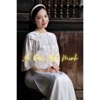 Áo dài gấm suông màu trắng - Áo Dài Anh Minh