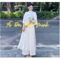 Áo dài gấm suông màu trắng-Áo Dài Anh Minh
