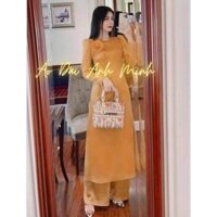 Áo dài gấm suông màu vàng - Áo Dài Anh Minh